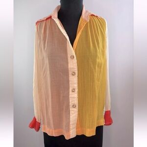 VINTAGE Bill Atkinson 60's Button Down Mod Hippie Psychedelic Top Blouse Shirt S